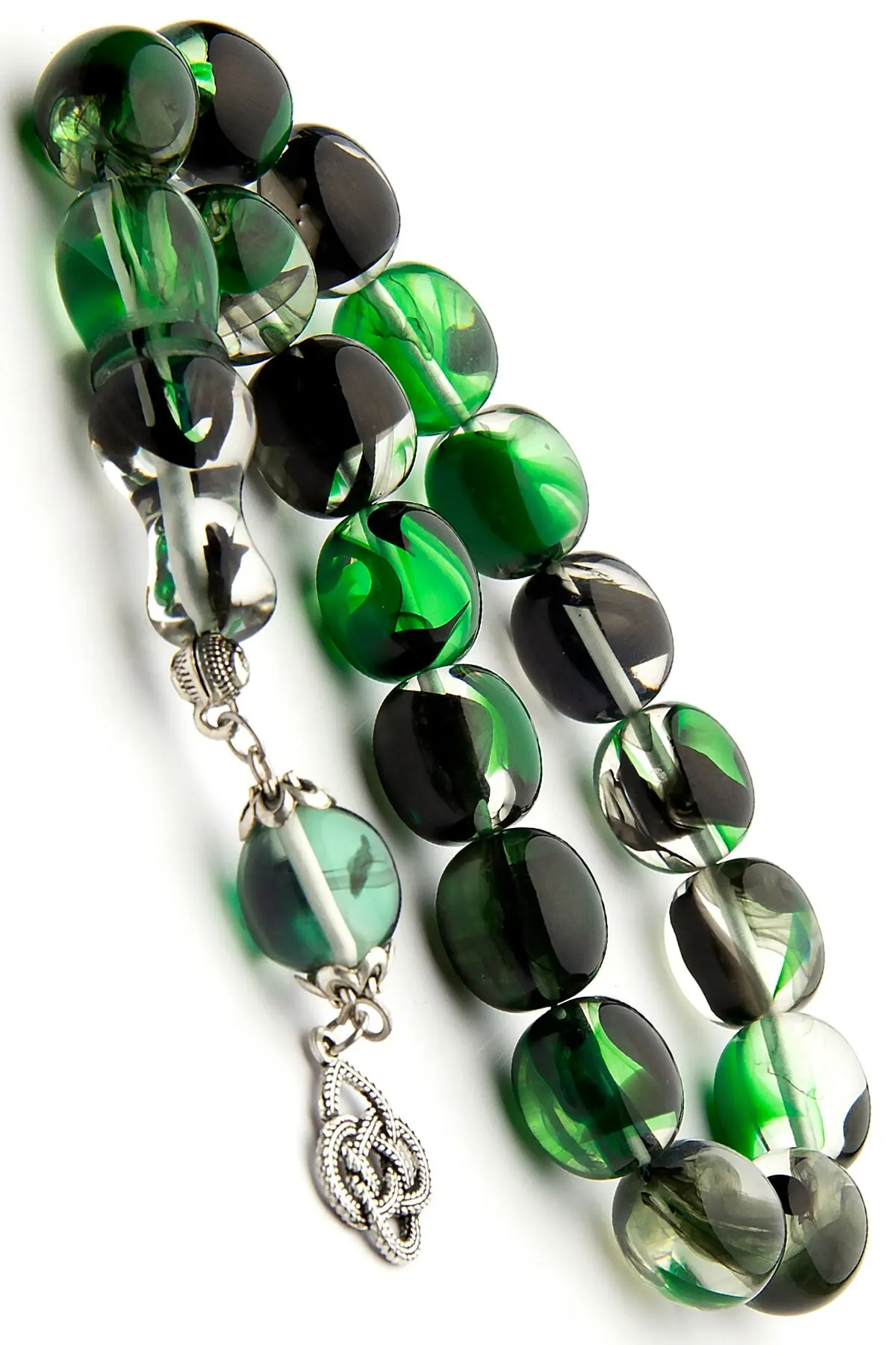 

Mascot Boy Transparent Green Black Color Filtration Prayer Beads 14x15mm