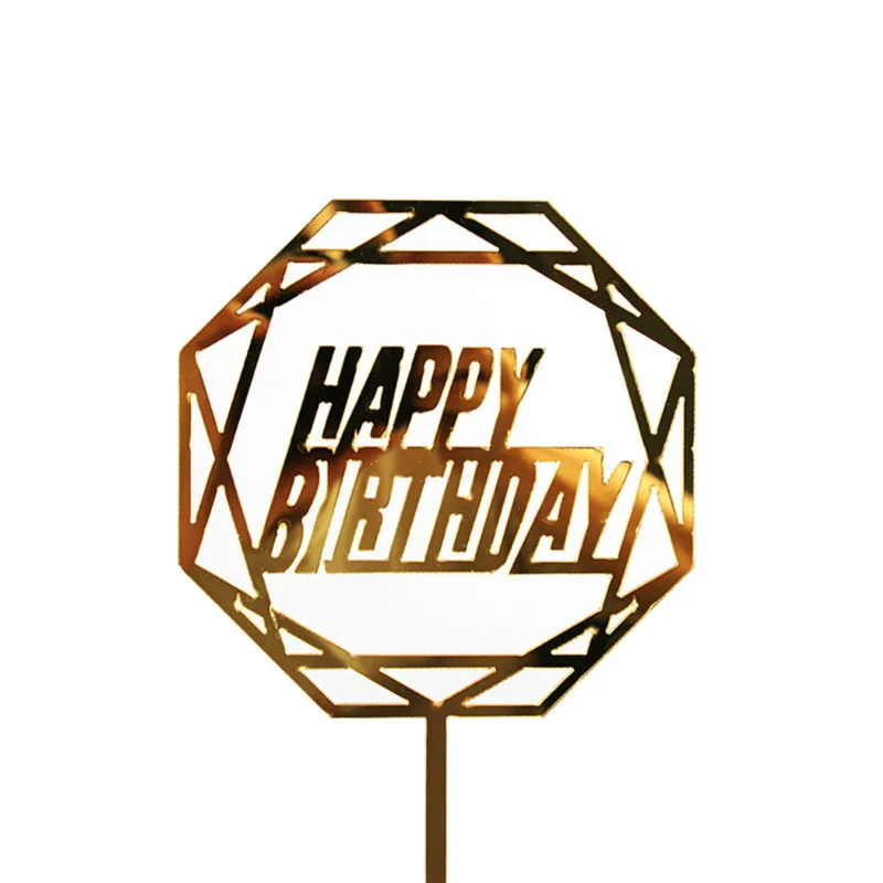 show as photo Golden Silvery Flash Cake Topper Party Supplies Acrylic Happy Birthday Cake Topper For Cupcake Birthday Party Decoration BTZ1 - Цвет: show as photo