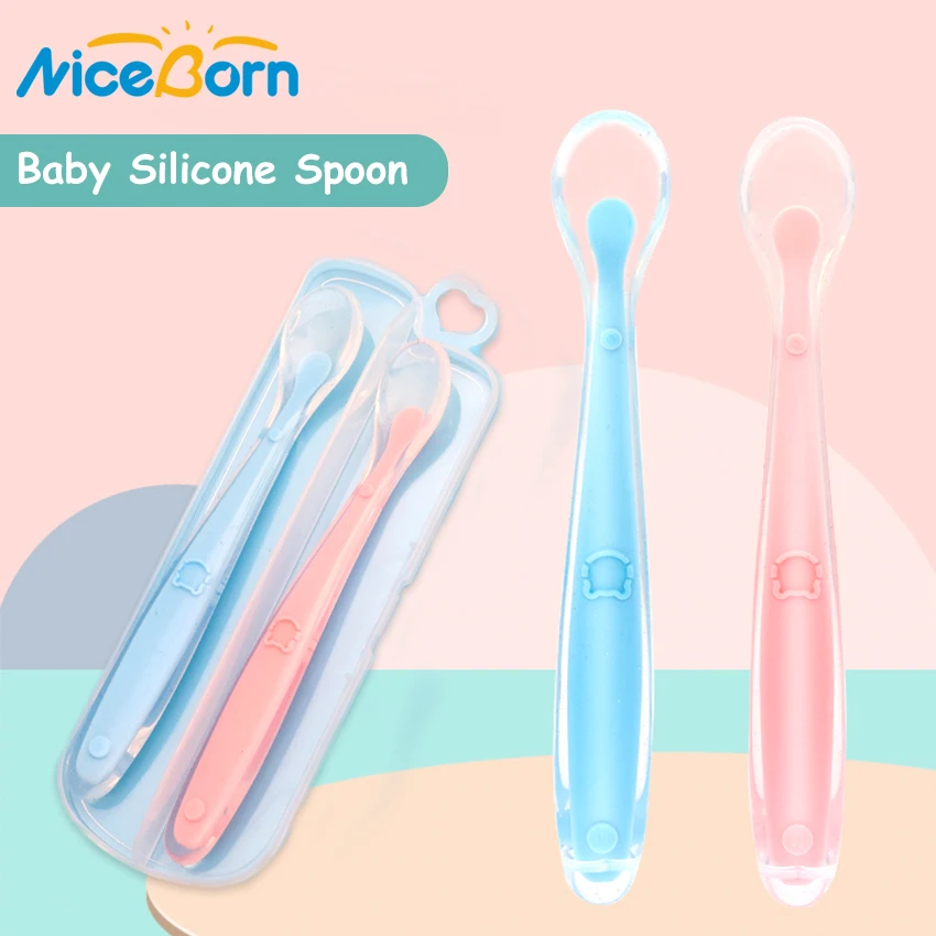 

NiceBorn 3pcs Baby Feeding Spoons Silicone Spoon Set Training Tableware Kids Spoons Training Spoons Baby Feeding Soft Head Spoon
