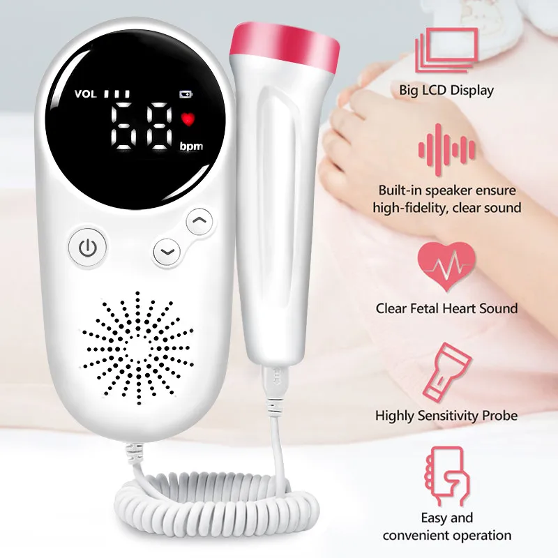 

Doppler Fetal 2.5MHz Portable Heartbeat Detector Baby Care Home for Pregnant Fetal Pulse Meter No Radiation Stethoscope