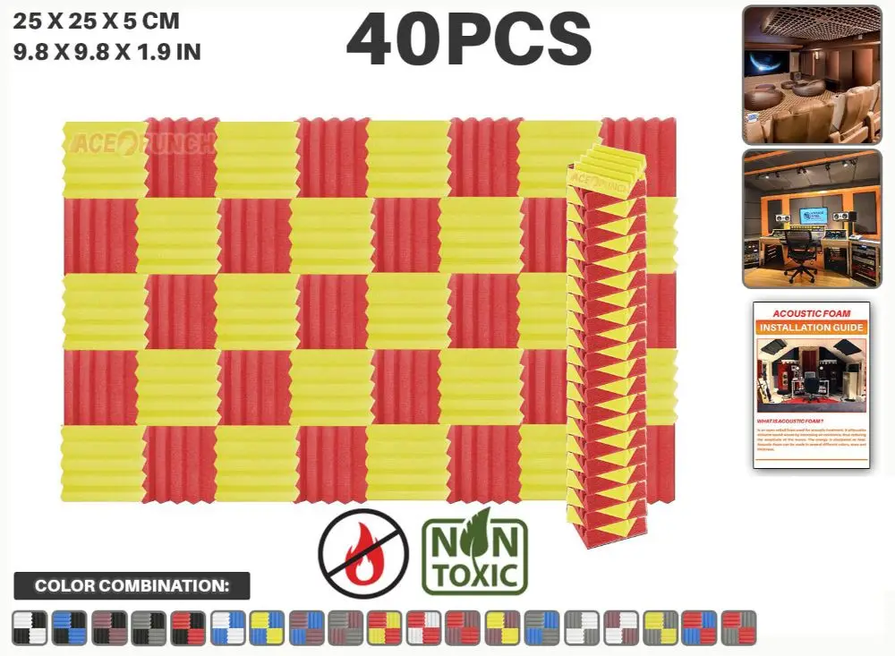 Red and Yellow Arrowzoom 40 шт Упаковка цветная комбинация 9," x 9,8" x 1," клиновая плитка студия Звукопоглощающая Панель акустическая обработка пены - Цвет: Red and Yellow