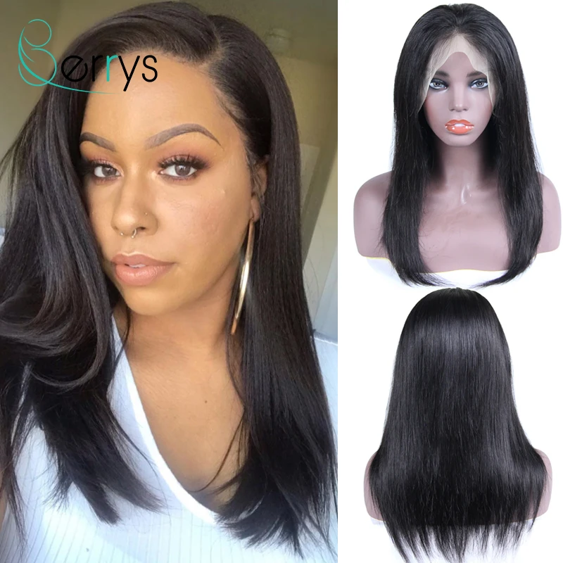 Индийские человеческие волосы Berrys прямые передние парики на сетке плотность 150%