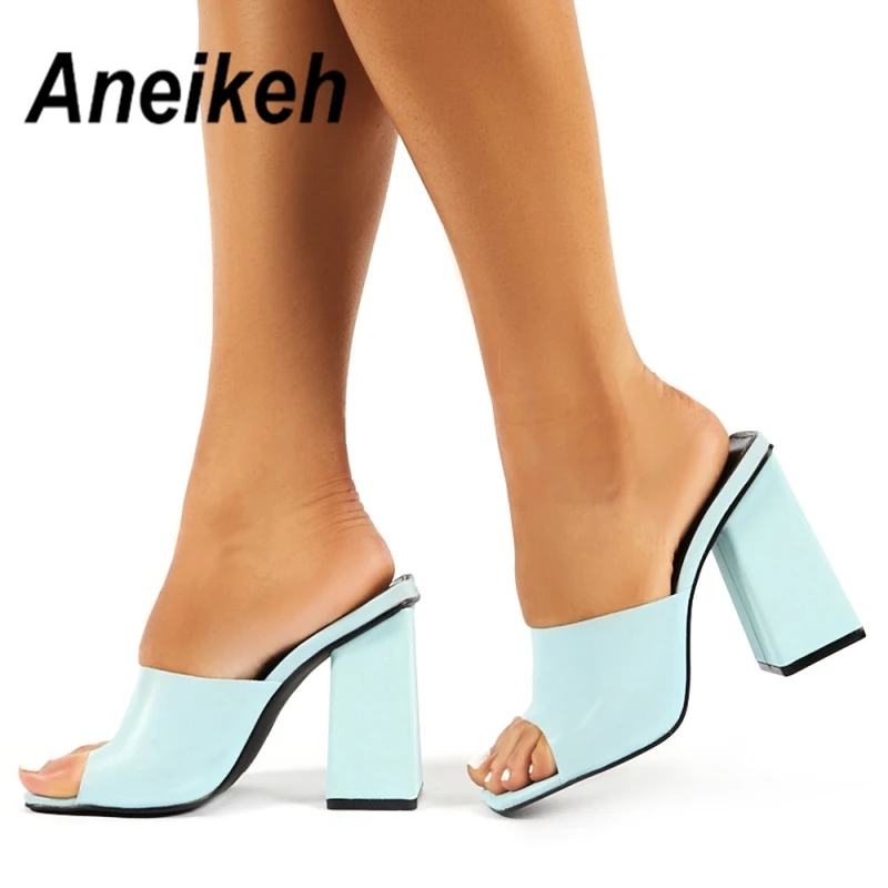 Aneikeh/Новинка, модный, из ПВХ, прозрачный шлёпанцы для женщин туфли на высоком каблуке с открытым носком на очень высоком Для женщин на высоком каблуке с украшением в виде кристаллов; Для женщин; прозрачные тапочки 42
