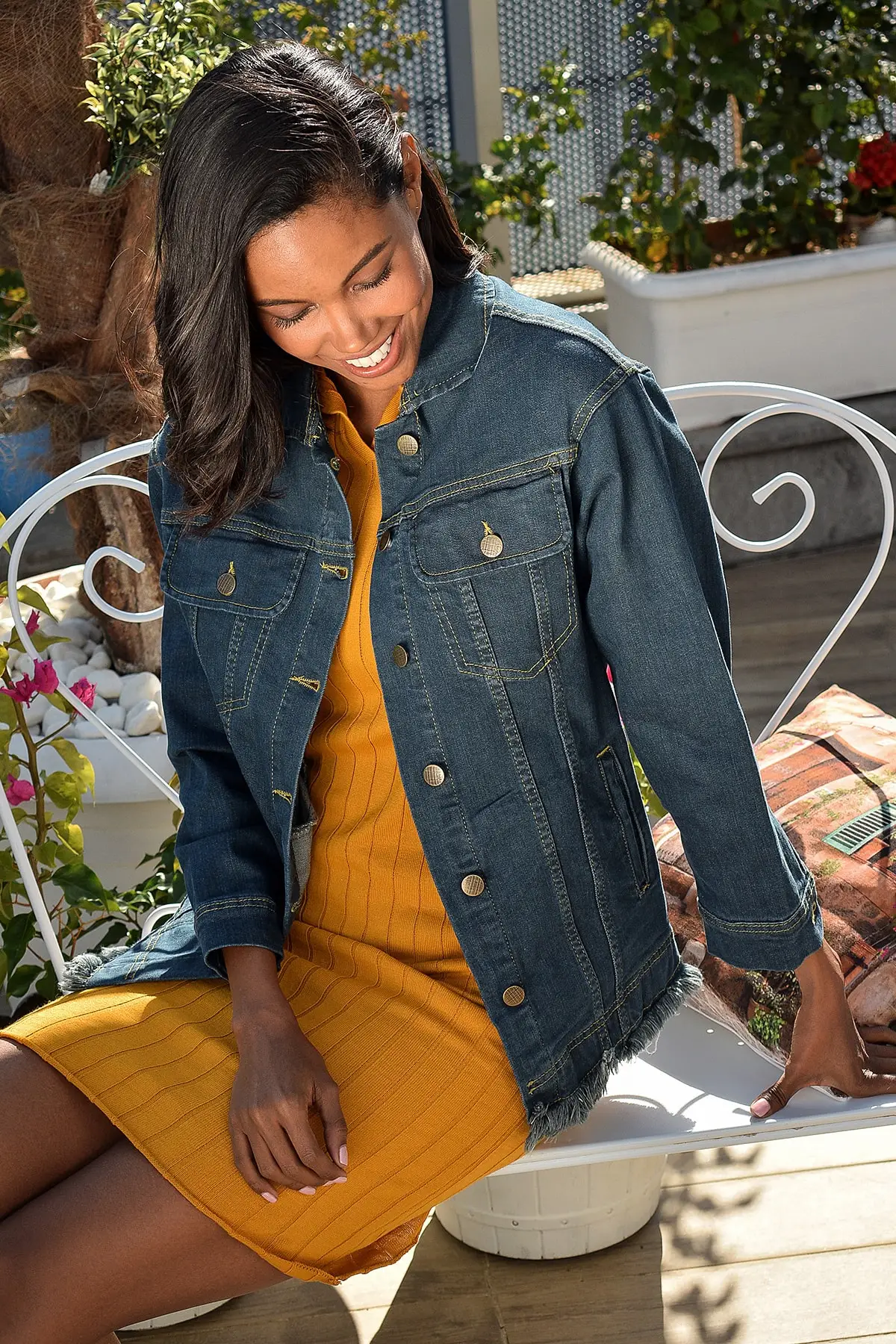 Тренд: Женская темно-зеленая юбка в стиле Alacati джинсовая куртка с бахромой DNZ-3036 |