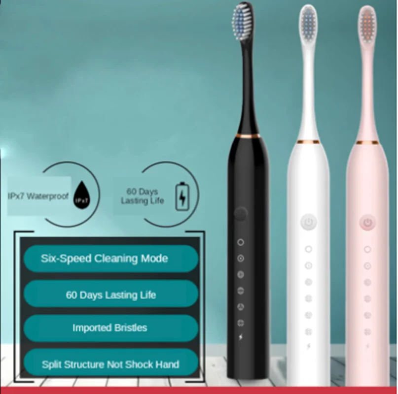 

Electric Toothbrush Sonic USB Charger Rechargeable Waterproof Tooth 5 Brushes Replacement Heads Set 6 Gears For children Adult