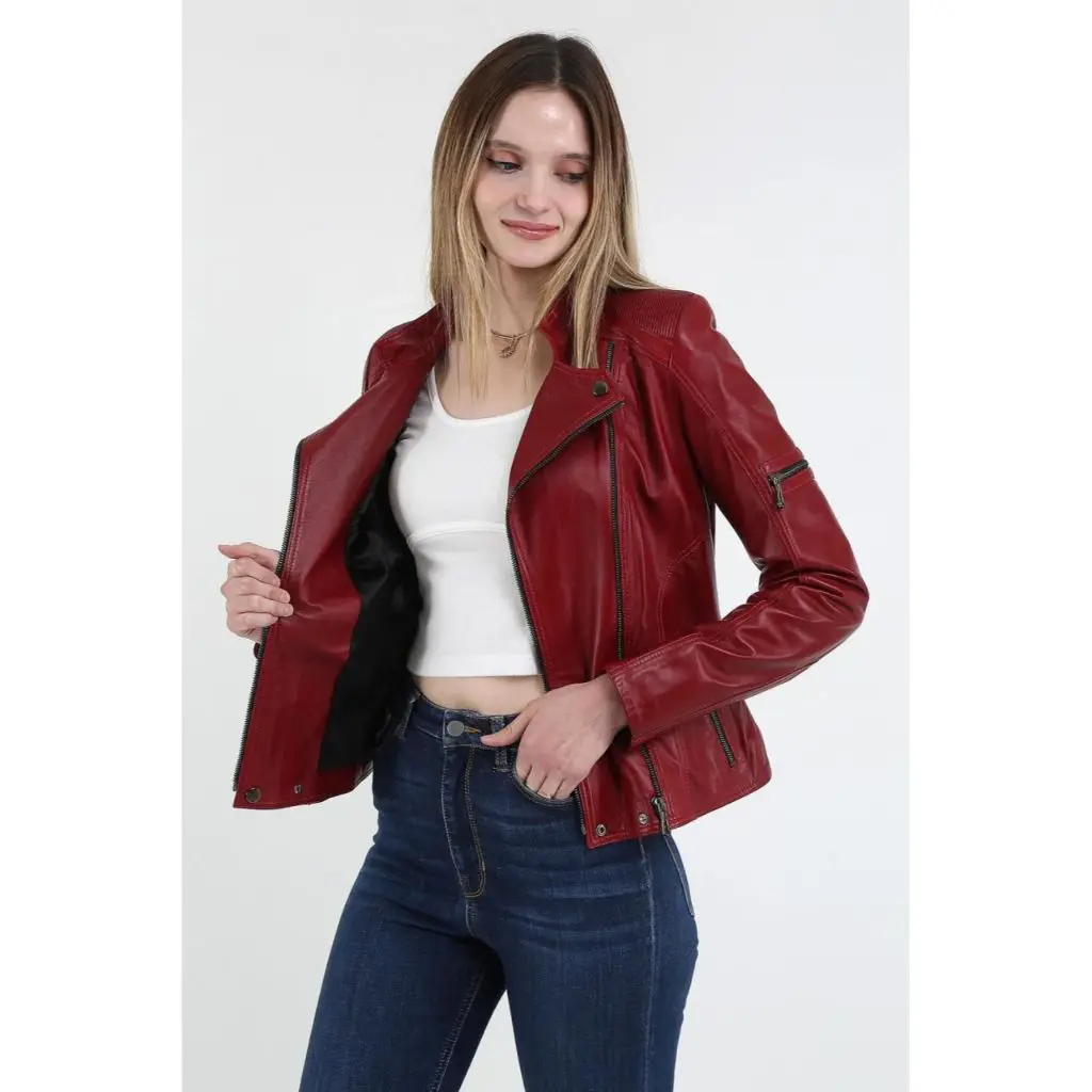 Women Leather Jacket Genuine Real Leather Jacket leather Coat lambskin coat Female Jacket Genuine Leather Women's Red Coat