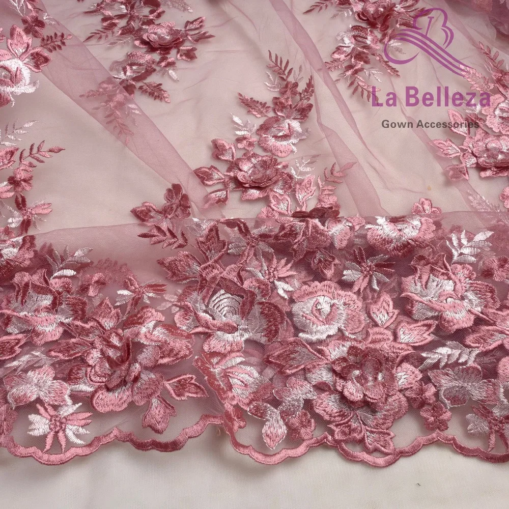 La Belleza дизайн кружева, темно-розовые 3D Цветы кружевная ткань, розовые 3D Цветы Кружевная Ткань вечернее платье кружевная ткань 1 ярд