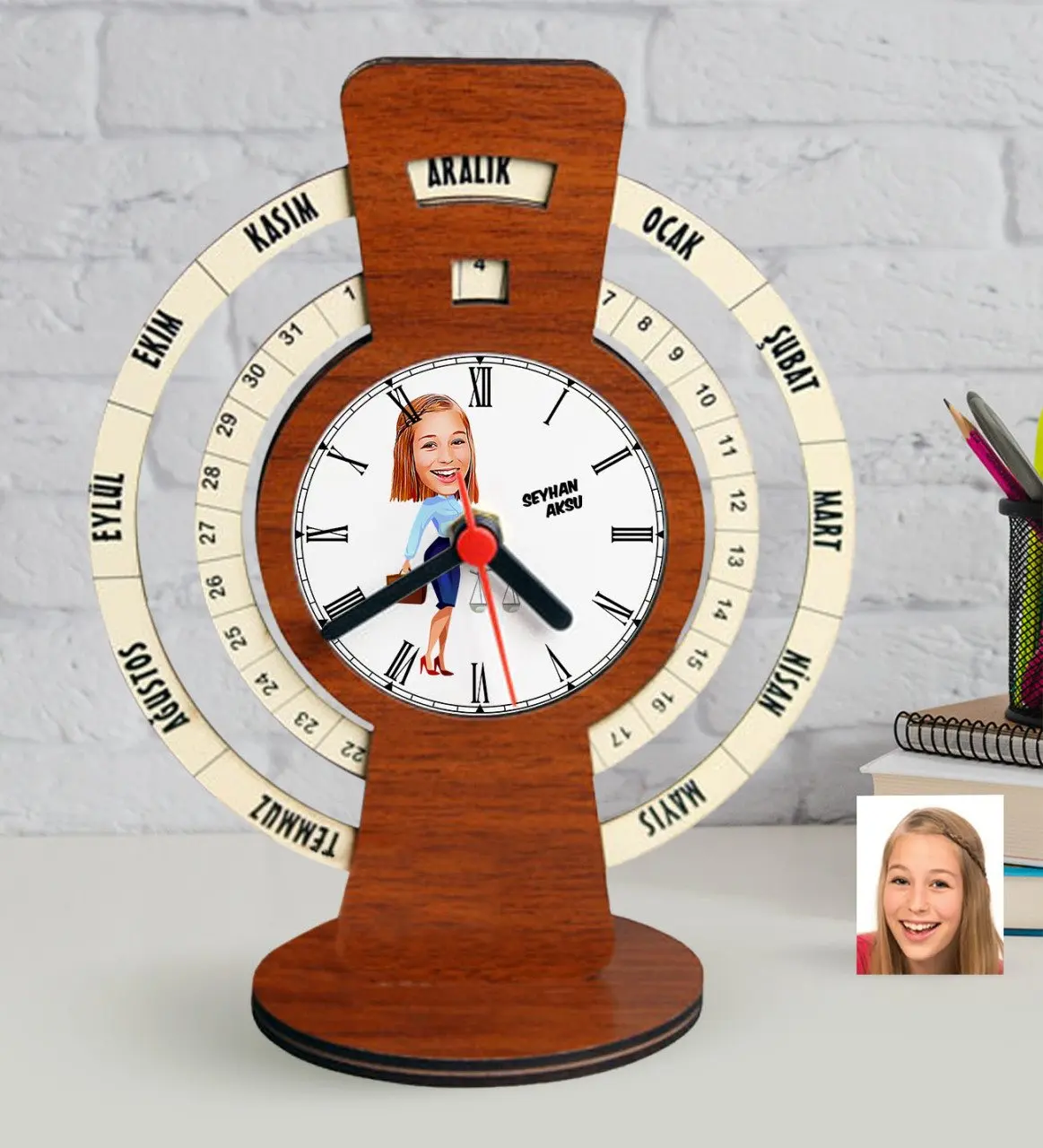 Персонализированные Женские часы с календарем для рабочего стола Worm Maya-3 | Дом и