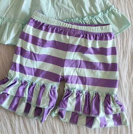 

Summer Baby Girls Clothes Light Green Sleeveless Tunic Top Strip Shorts Pants For Toddler Girls Outfits