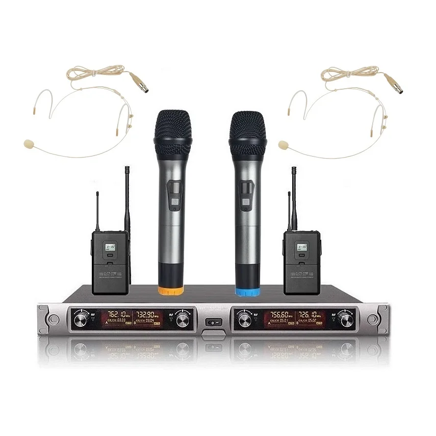 Bolymic профессиональным звучанием Системы 4 канала ручной Беспроводной микрофон