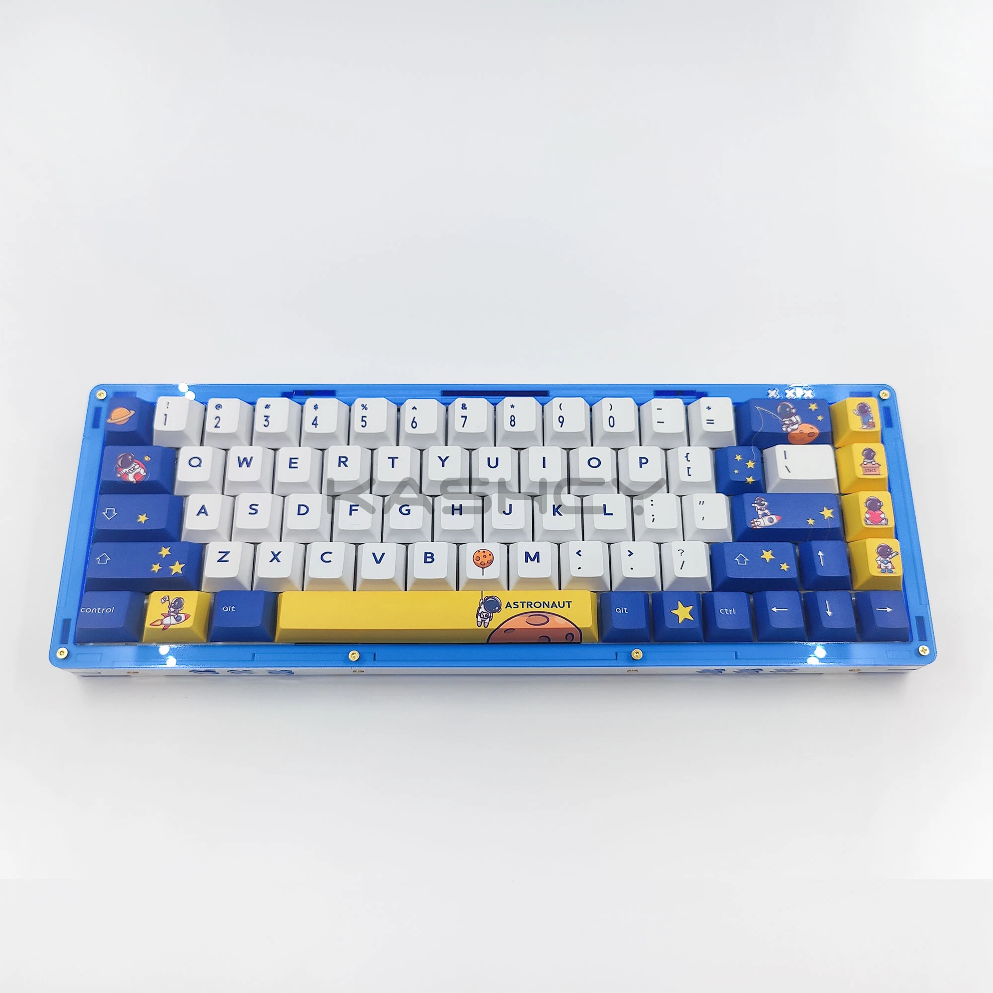 KASHCY DYI Transparent Blue Arcylic 65% Wireless RGB Mechanical Keyboard Kit Gasket Hot Swappable Socket 68keys Switch