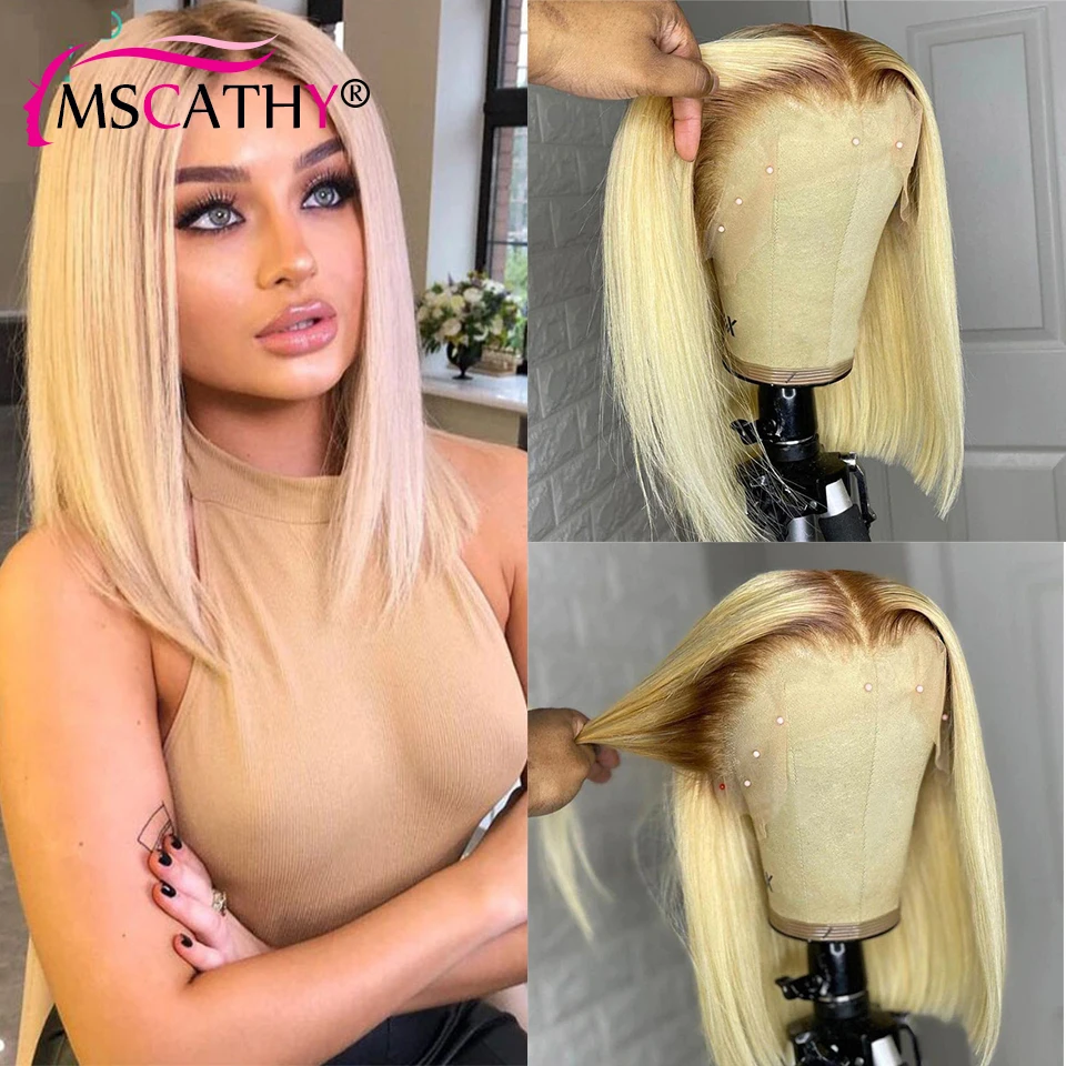 

Ombre 4 / 613 Blonde Bob Lace Front Wigs Short Lace Frontal Wig Transparent Lace Front Human Hair Wigs For Women Preplucked