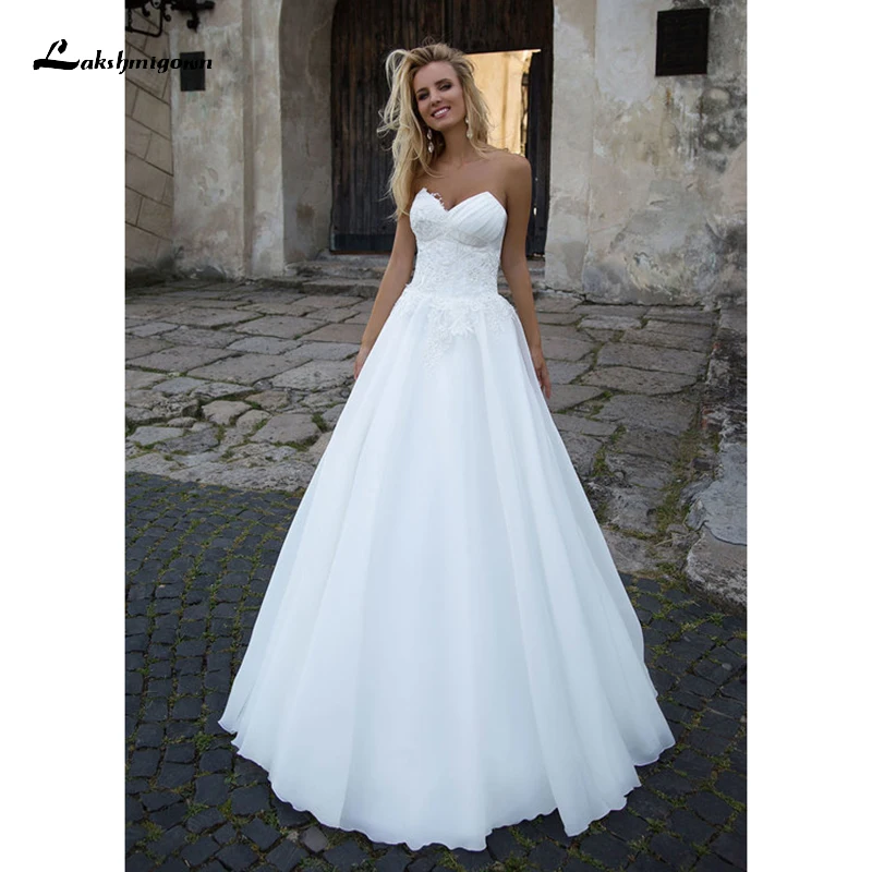 

Elegant Sweetheart Lace Lace Up Ball Gown Beach Wedding Dresses 2022 Netting Bridal Gowns Beading Floor-Length Pleat vestidos
