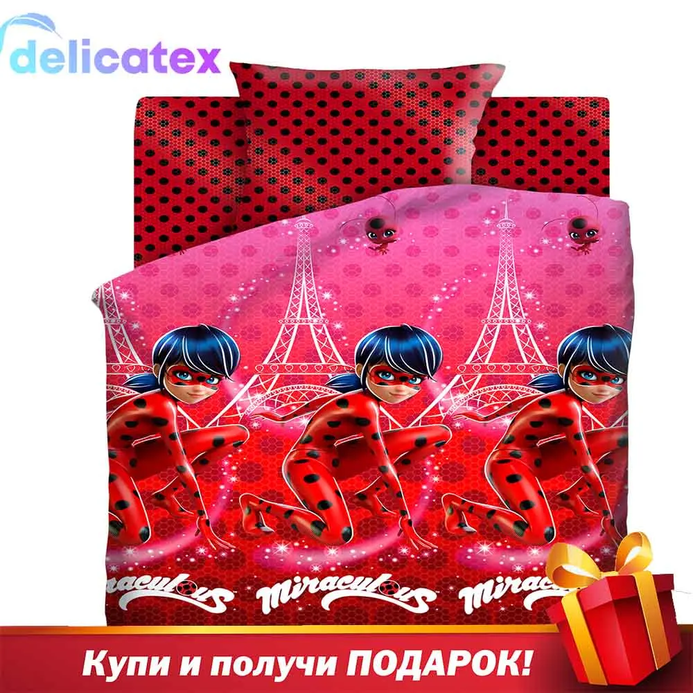 Детское Постельное белье КПБ Delicatex1.5 хлопок LadyBug (70х70) рис. 16024 1/16023 1 Леди Баг 100%