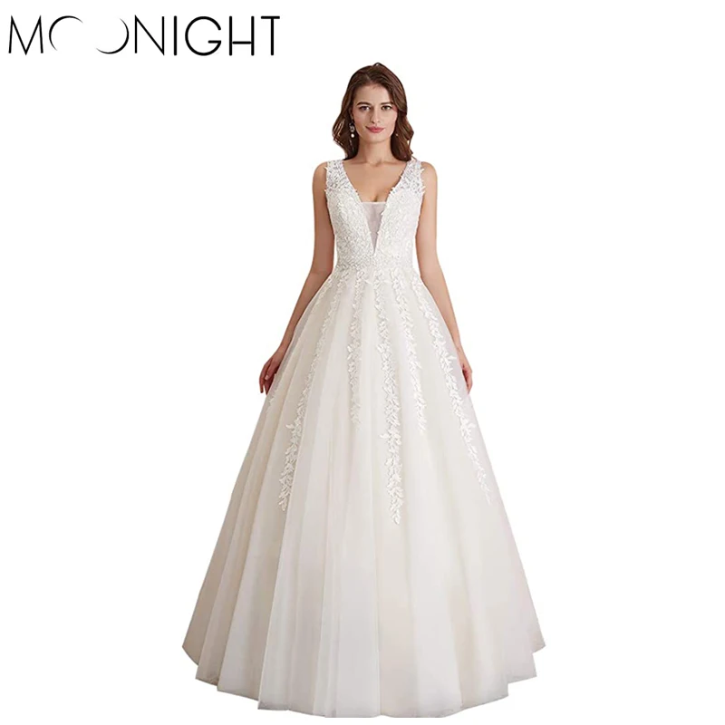

MOONIGHT Women Bride V Neck Wedding Dress