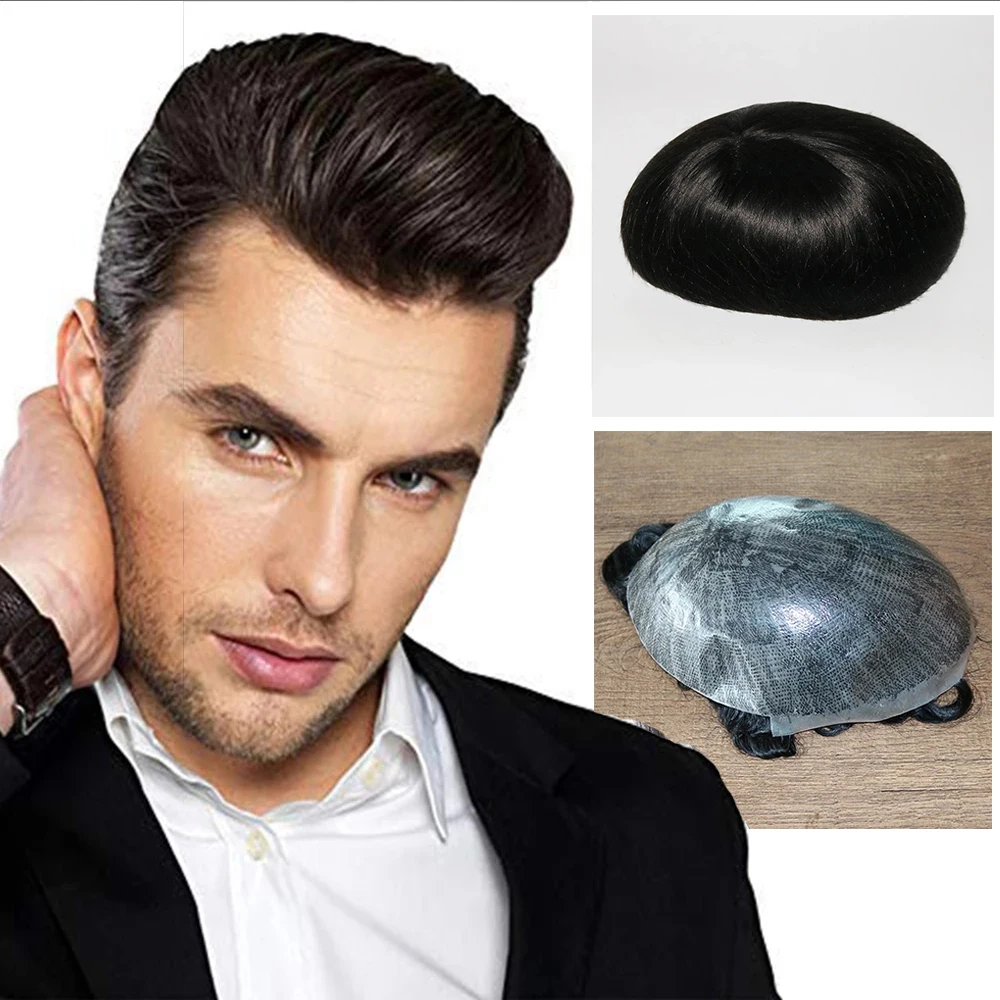 

Straight Male Hair Prosthesis Injection Skin Toupee Men Durable Wigs For Men 100% Human Hair System Unit Capillary Prosthesis