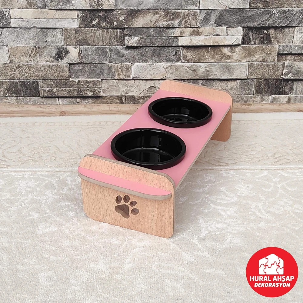 

Декоративный контейнер для еды из натурального дерева Lux Cat Small Dog 2'li, с принтом лап, керамическая чаша, товары для домашних животных, розовый