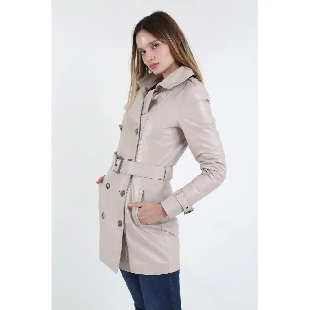 Genuine Leather Women's Beige Coat Leather Jacket Luxury Genuine Lambskin Back Jacket Coat Female Jacket Casual woman