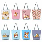Сумка Corgi Dog с принтом, милая модная женская сумка через плечо с мультяшным рисунком, вместительная Экологически чистая многоразовая сумка для покупок, Пляжная дорожная сумка