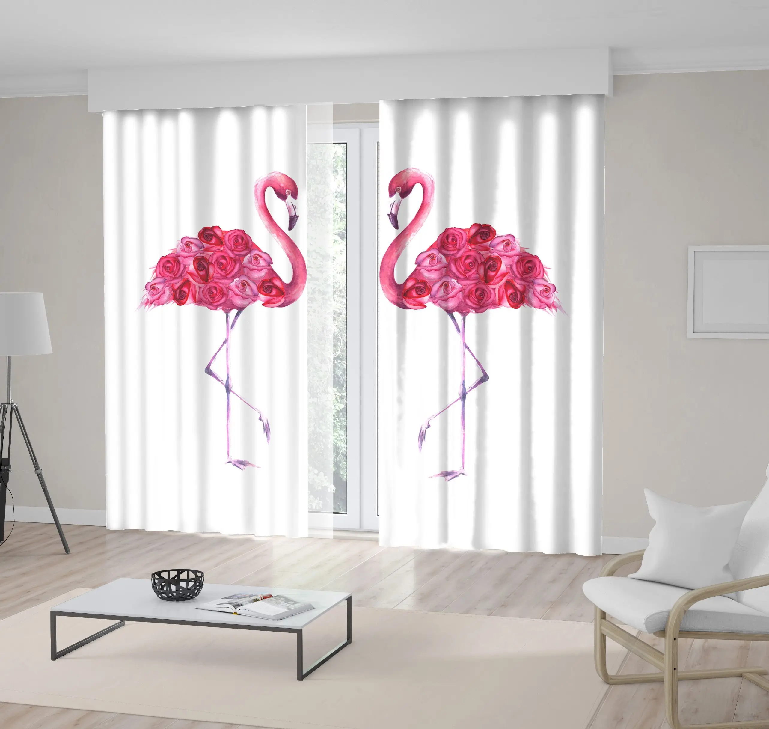 

Curtain Tropical Exotic Flamingos with Rose Floral Wings Romantic Birds Nature Artwork Wholesale