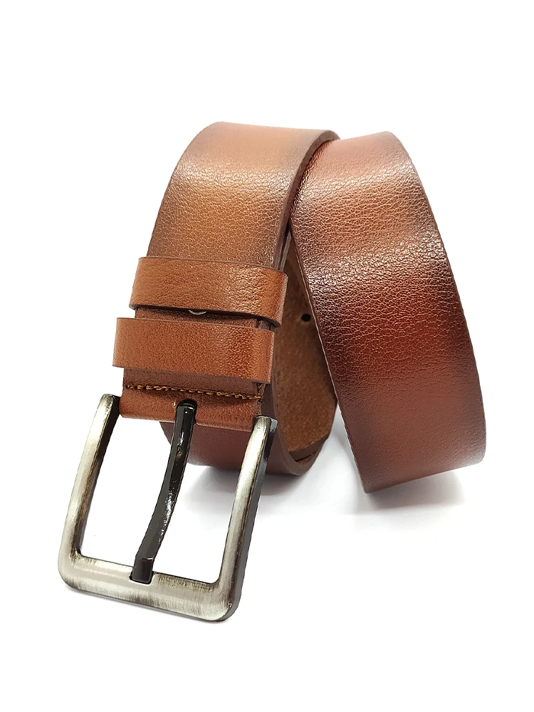 Genuine Soft Leather Handmade Brown Man Belt High Quality Calfskin For Pants Metal Buckle For Casual Gift For Valentine's Day