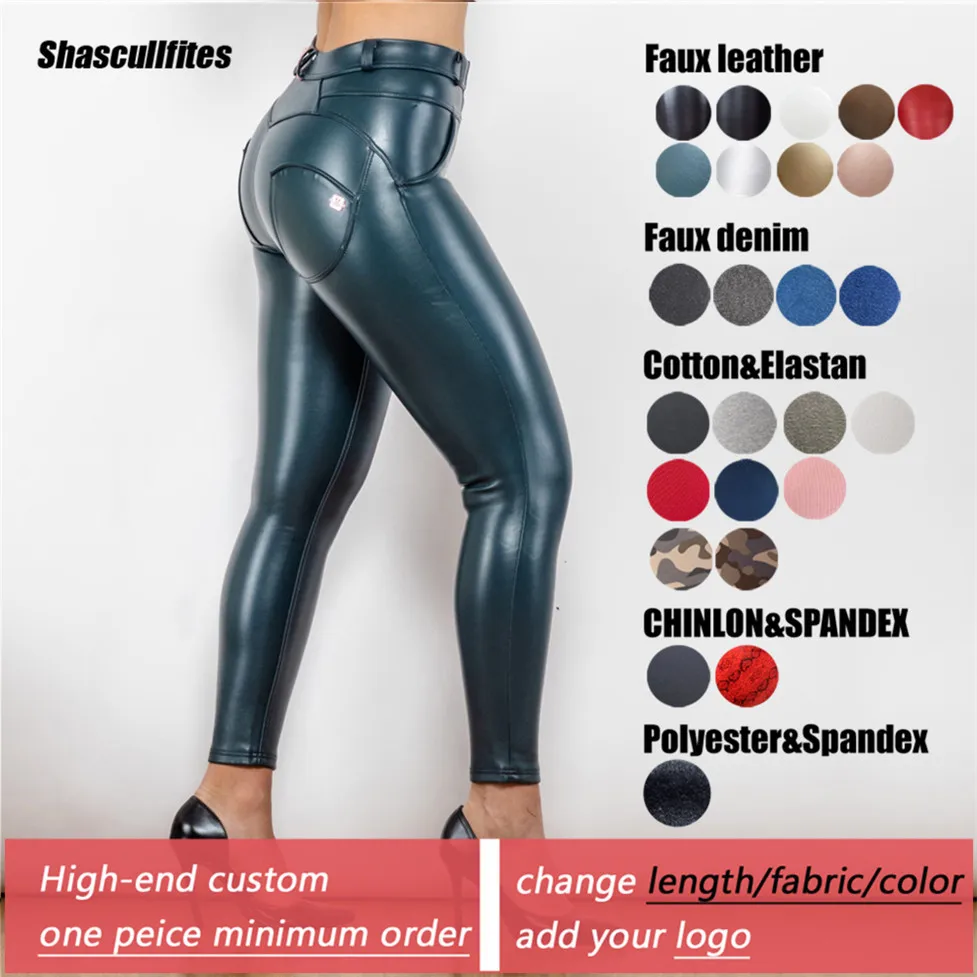Shascullfites Tailored Navy Blue Leather Pants Women's Cold Weather Pant Stretch Leather Logo Custom Trousers