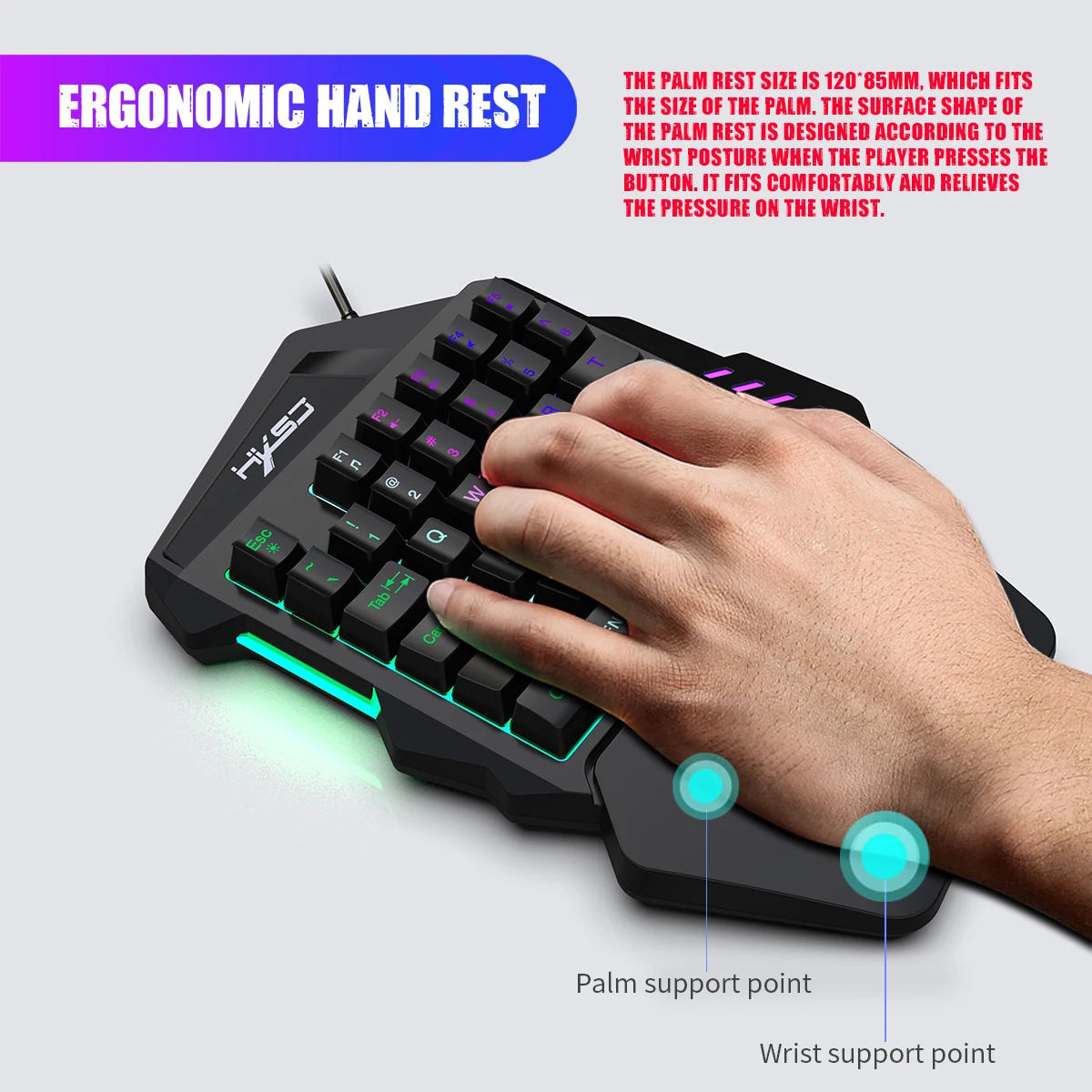 one handed gaming keyboard rgb backlit portable mini gaming keypad ergonomic game controller for pc ps4 xbox gamer for mobile ga free global shipping