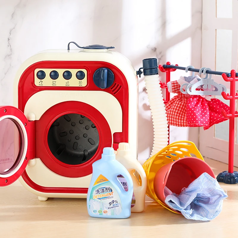 Kids Washing Machine Toy Pretend Play House Mini Simulation Electric Toys Rotate Kinetic Cleaning Preschool Toys For Girls