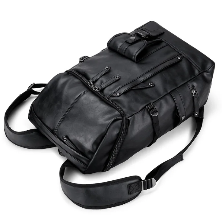 

New backpack men retro college bag fashion PU simple computer backpack