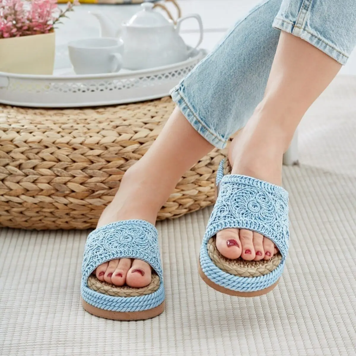 

Women's slippers orthopedic Women Rope Drawstring Straw slippers 5 different size popular color custom hand design comfortable spacious summer quality