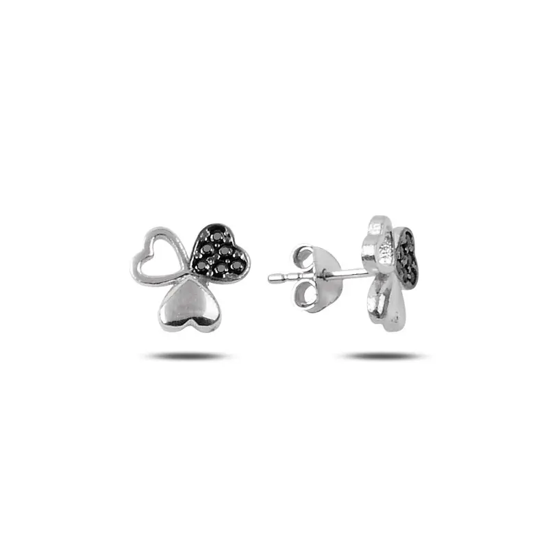 Angemiel 925 серебряный камень циркония чорный Сердце Клевер серьги родиевое