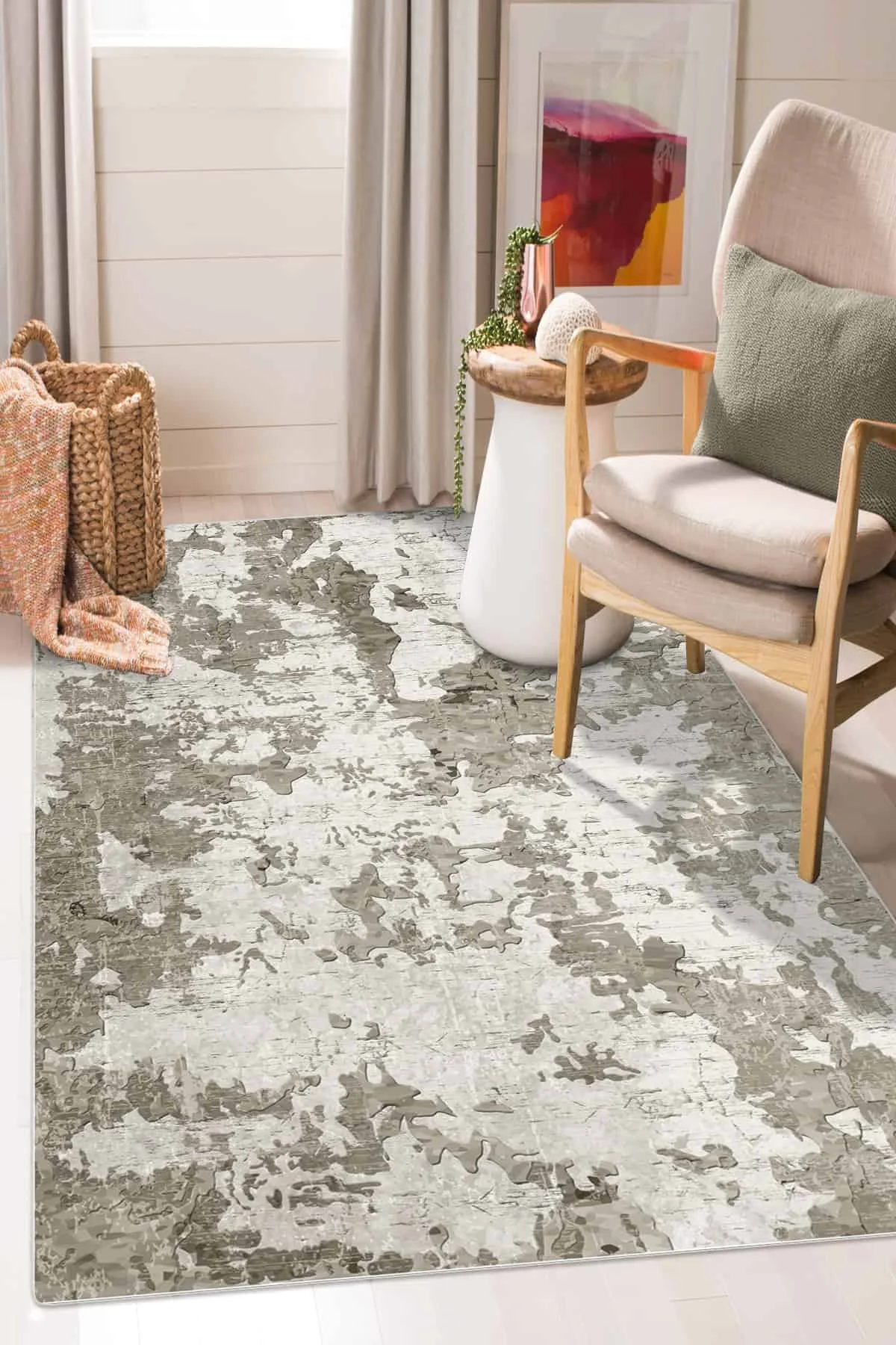 

Rug Carpet Living Room Turkish Workmanship White Gray Vintage Authentic Home Textiles Non-Slip Sole Area Carpet