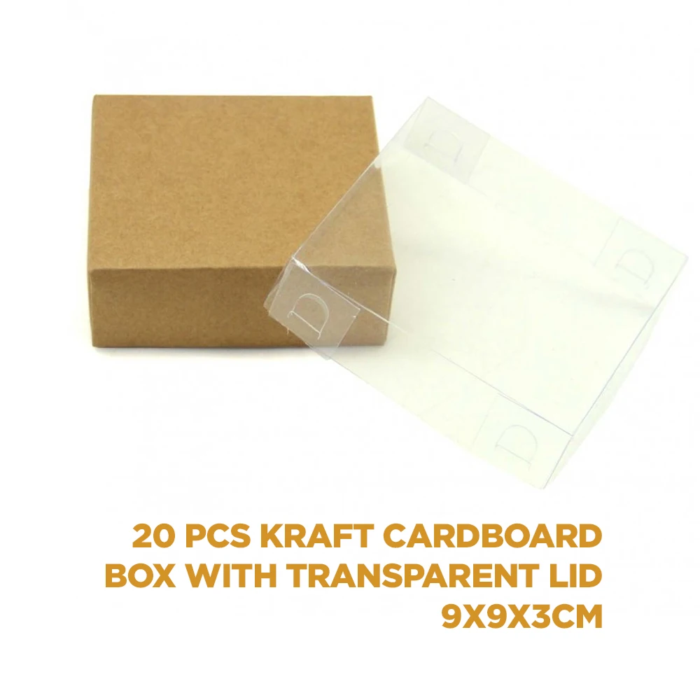 

20 Pcs Kraft Cardboard Box with Transparent Lid Gemstone Jewelry Gift Candy Packaging Carrying Gift Box Presentation Present