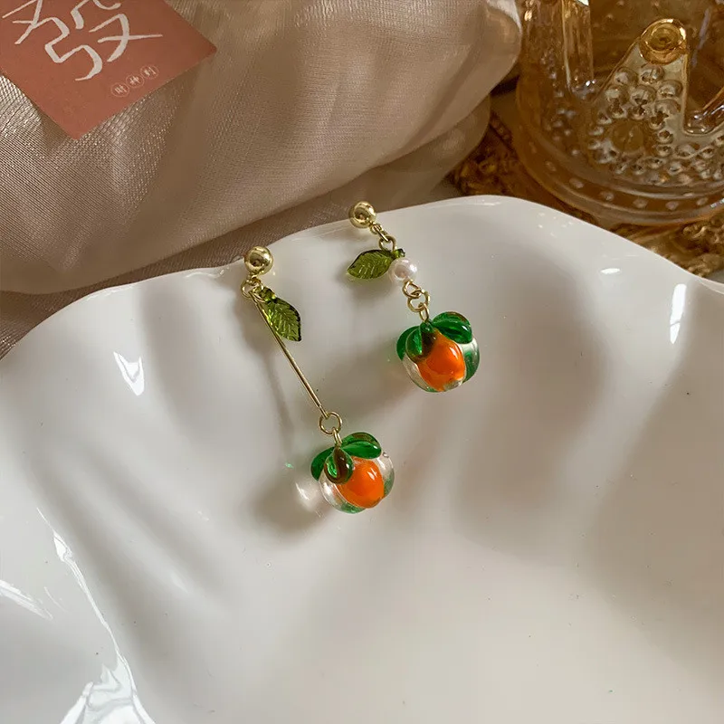 

New Fashion Persimmon Orange Flower Pendant Drop Earrings For Women Cute RomanWeddings Party Jewelry Accessories Gift