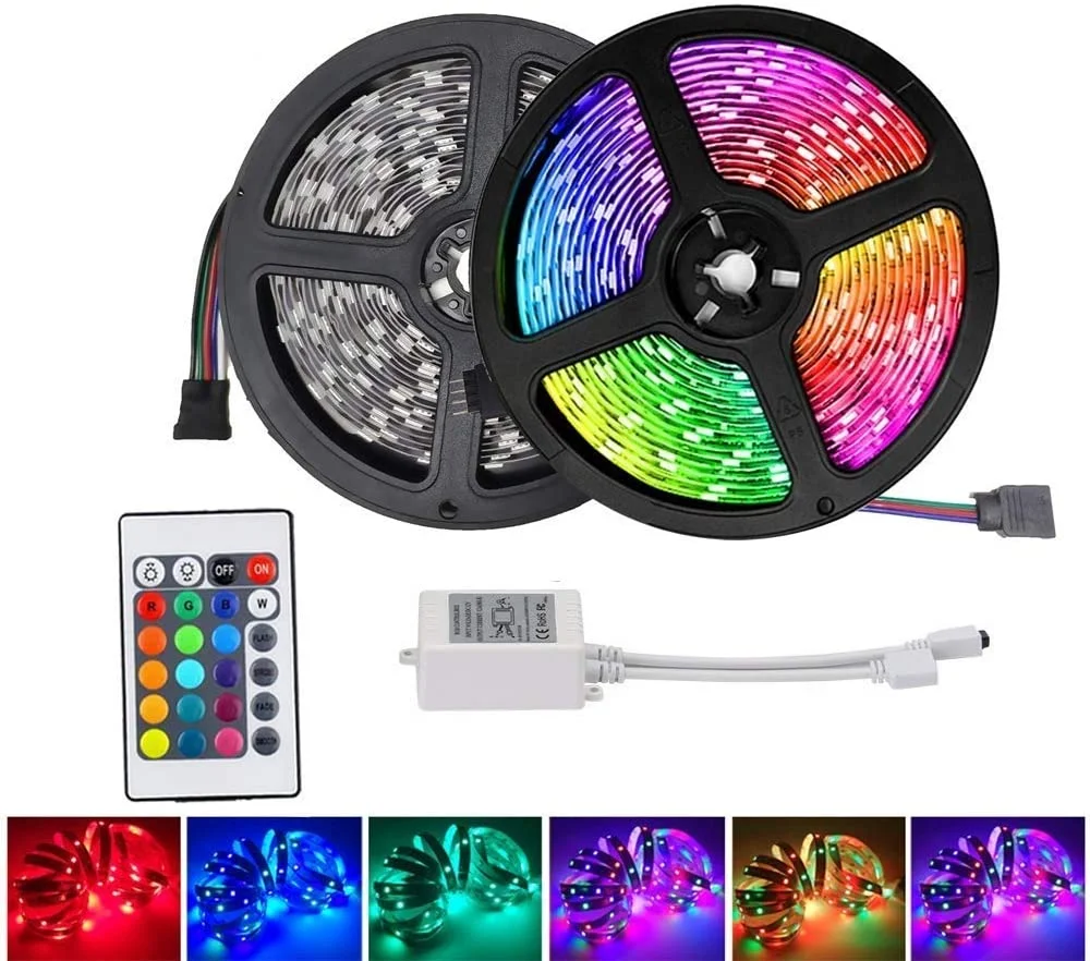 

RGB SMD 3528 LED Strips Lights - 10M LED Color Changing Rope Lights+24key IR Remote Controller + DC 12V UL Power Adapter