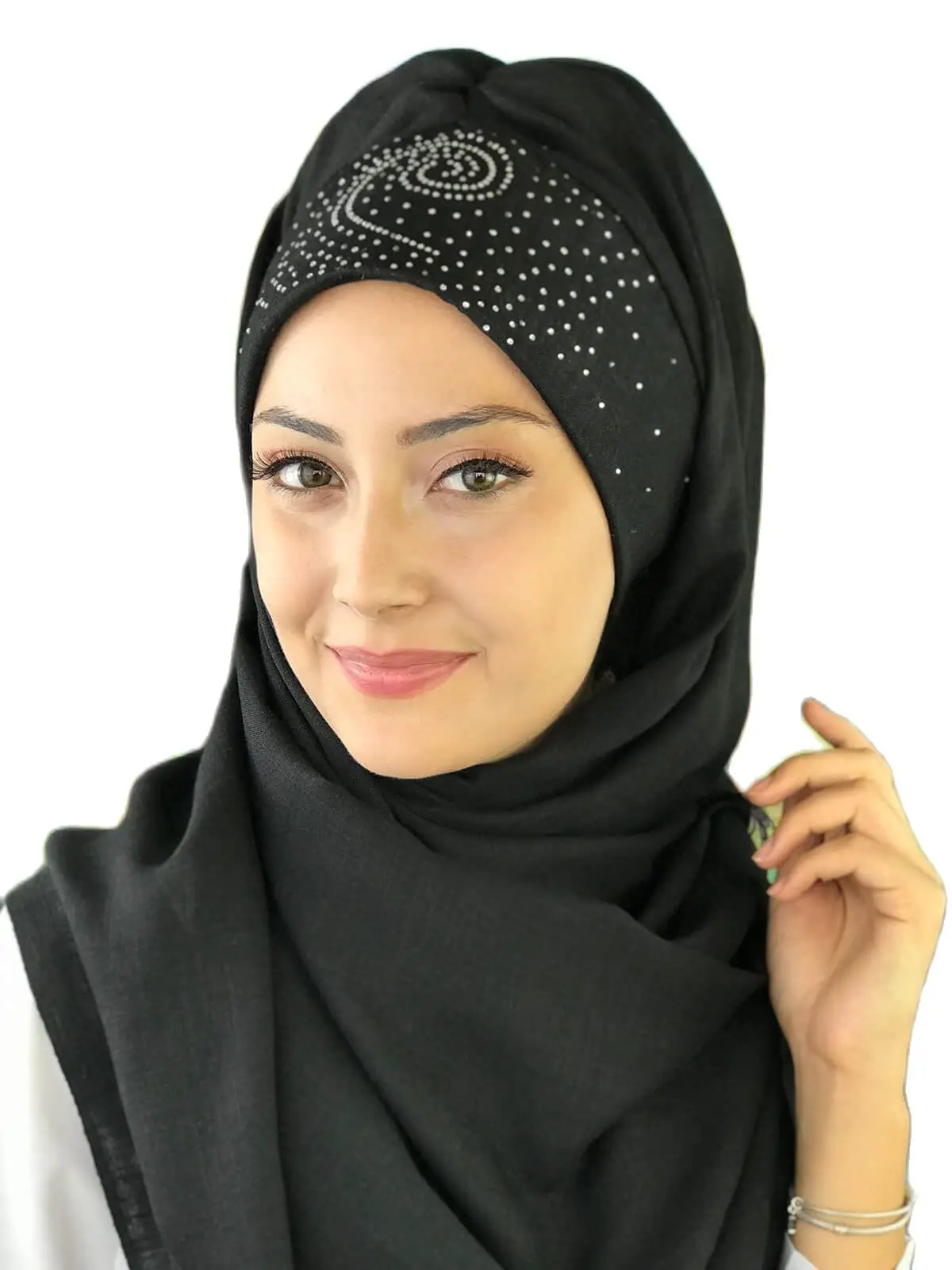 

2021 New Fashion Hijab Women Muslim Islamic Turban Scarf Hat Modern Foulard Silver Sequin Printed Spiral Patterned Black Shawl