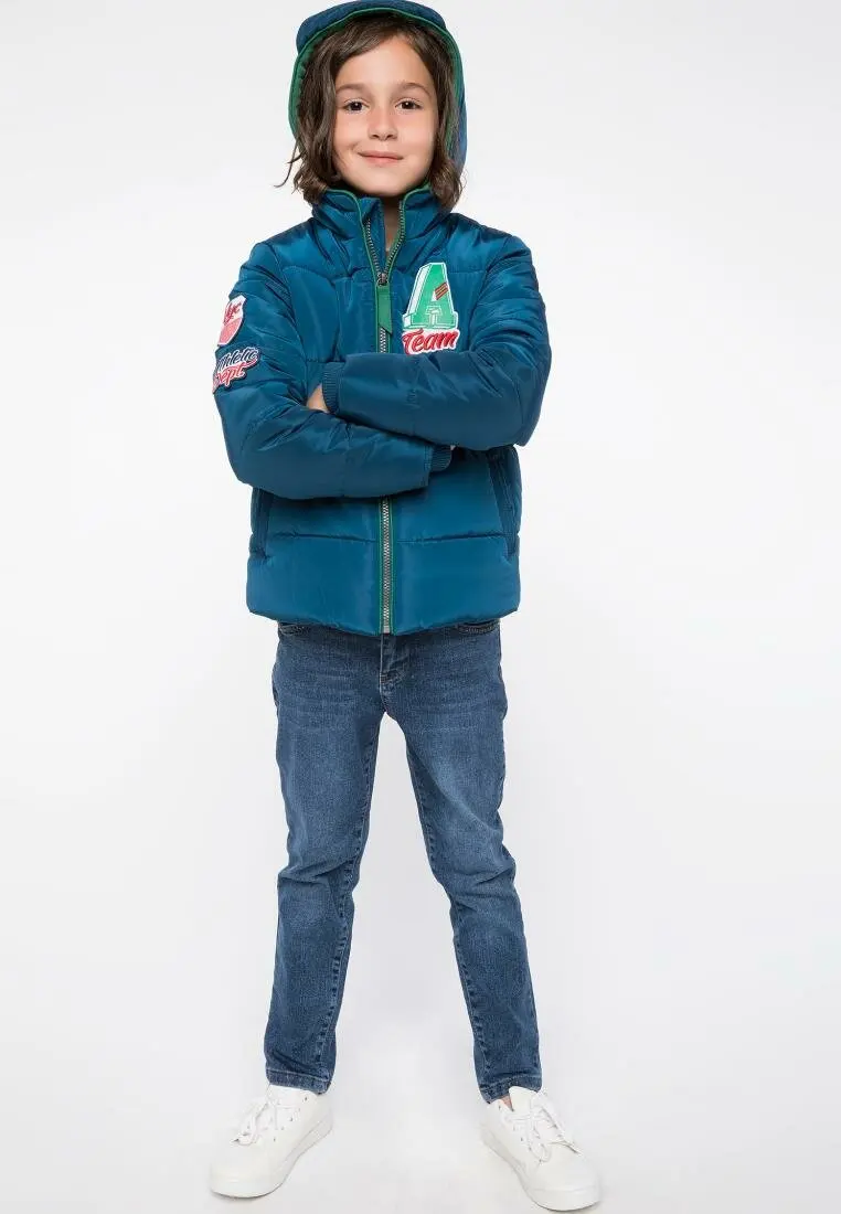 DeFacto модная куртка на молнии для мальчиков с мультяшным рисунком зимние куртки