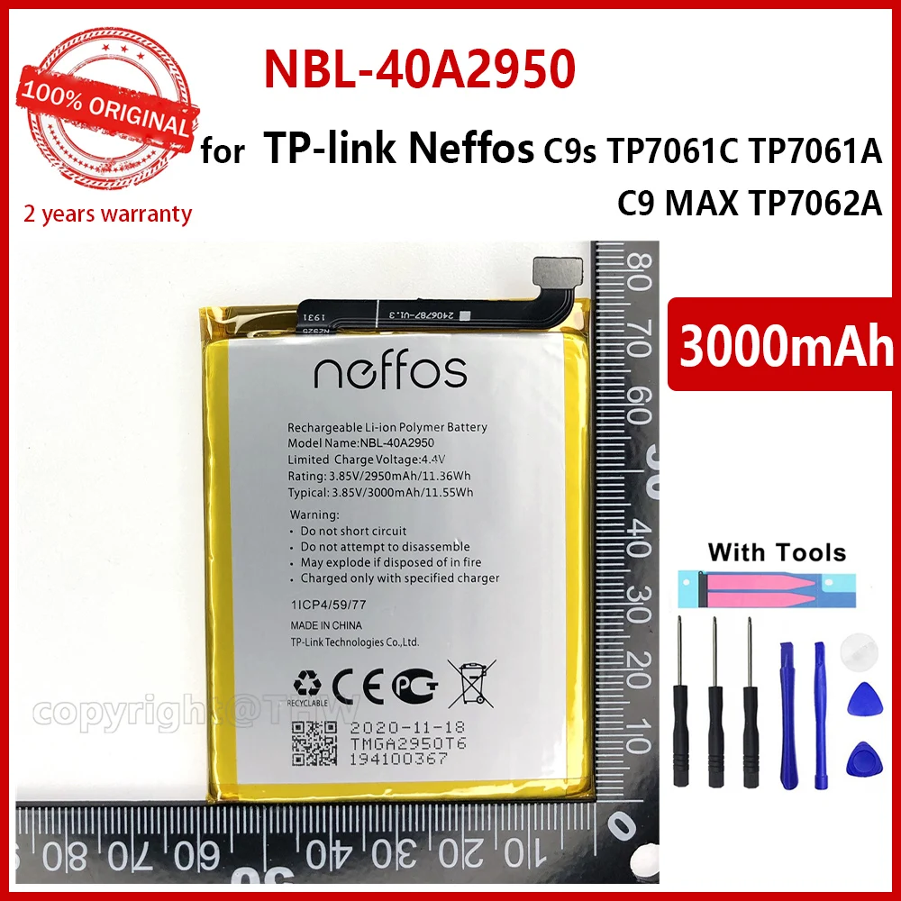 

Новинка 100%, оригинальный телефон, аккумулятор для TP-link Neffos C9s TP7061C TP7061A / C9 MAX TP7062A, Аккумуляторный телефон, 3000 мАч