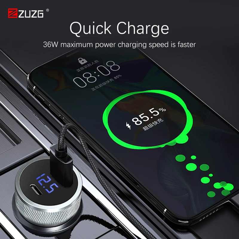 

ZUZG USB Car Charger Quick Charge 4.0 QC4.0 QC3.0 QC SCP 5A PD Type C 30W Fast Car USB Charger For iPhone Xiaomi Mobile Phone