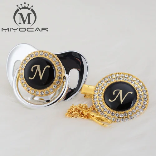 MIYOCAR уникальный дизайн имя инициалы Письмо N Элегантный bling соска и пустышка Клип BPA бесплатно пустышка bling уникальный дизайн LN - Цвет: LN-9  0-6M