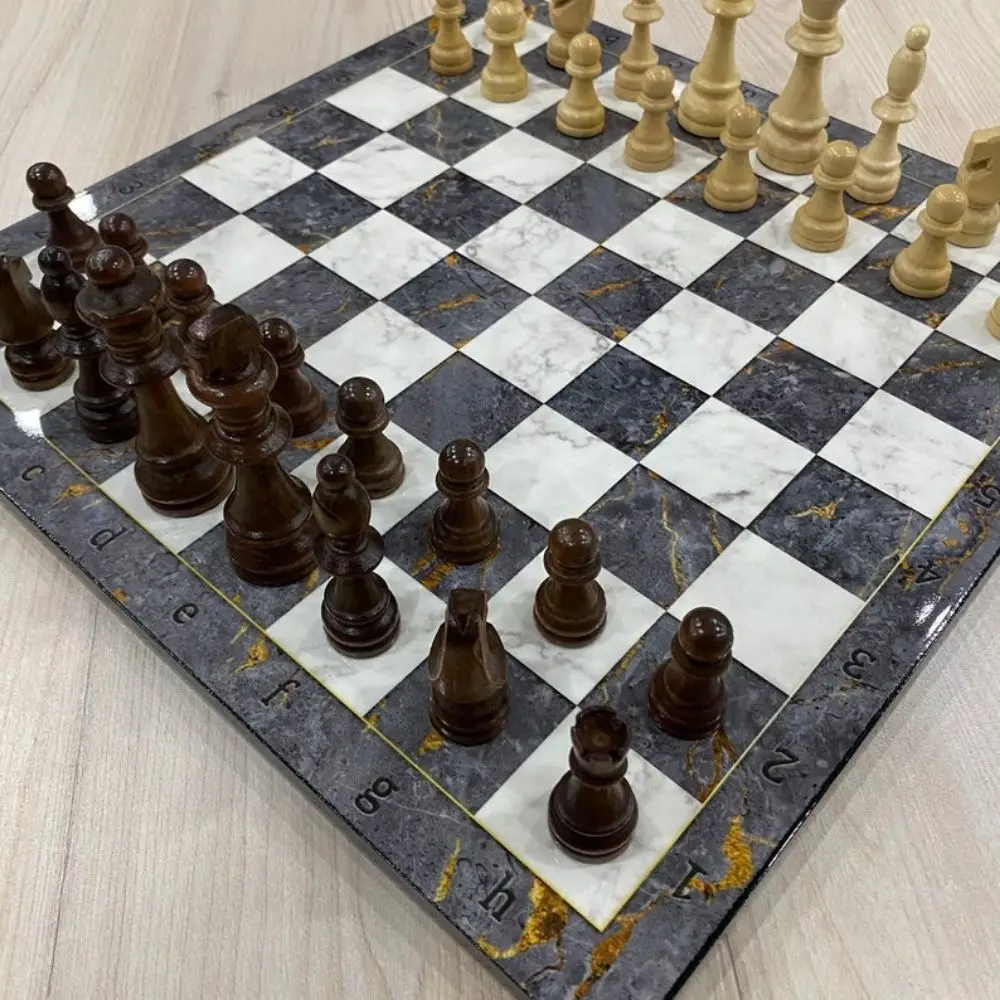 13.7 Inch Luxury Marble Chess Board First-Class Marble Plated Chess Set Wooden Game Set Gift for Men Gift for Boyfriend