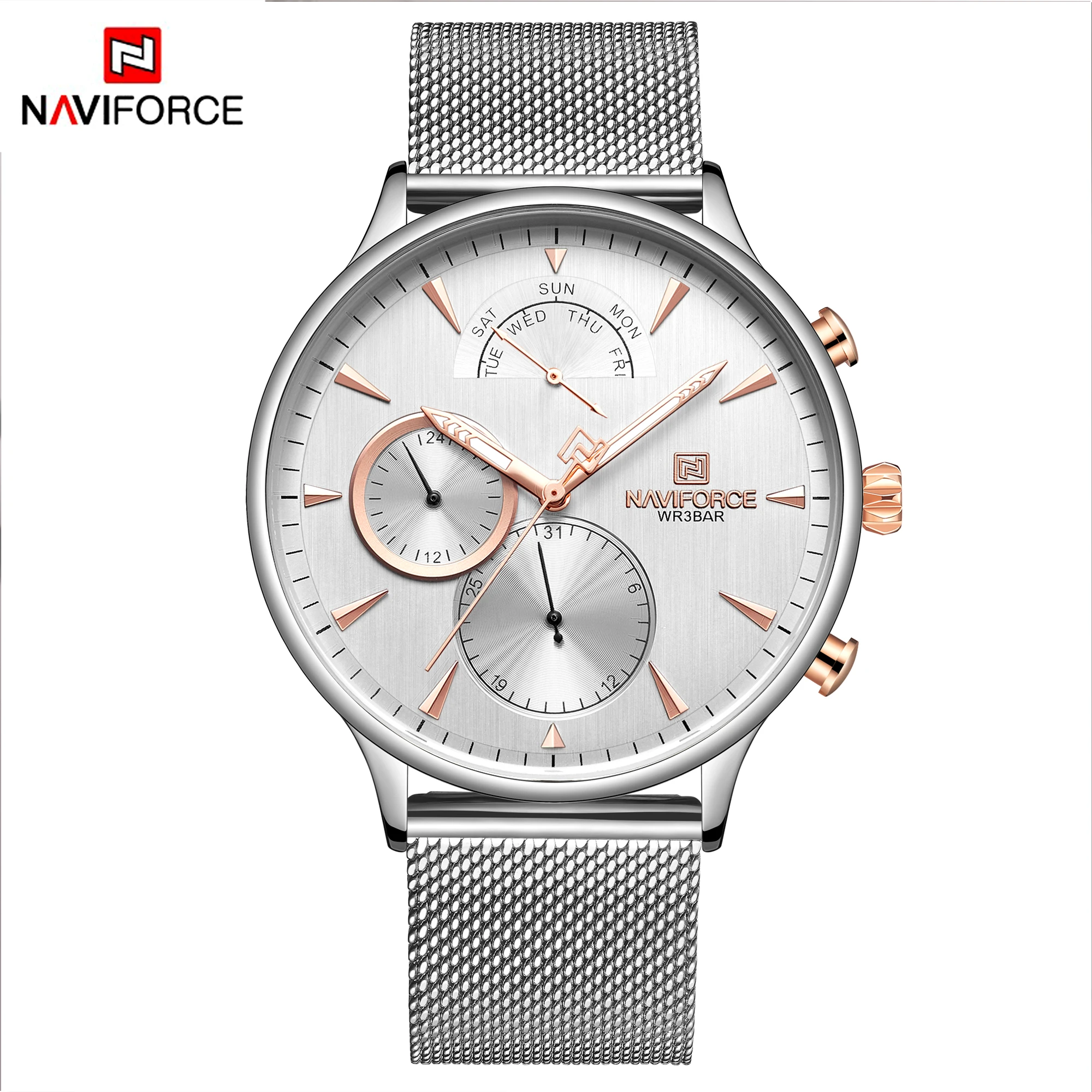 

2021 Original NAVIFORCE Fashion Casual Watches Men Luxury Business Quartz WristWatch Waterproof Ultra-thin Mesh Steel Band Clock