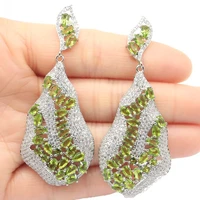 68x28mm awesome long big 17g created green peridot white cz gift for womans silver earrings