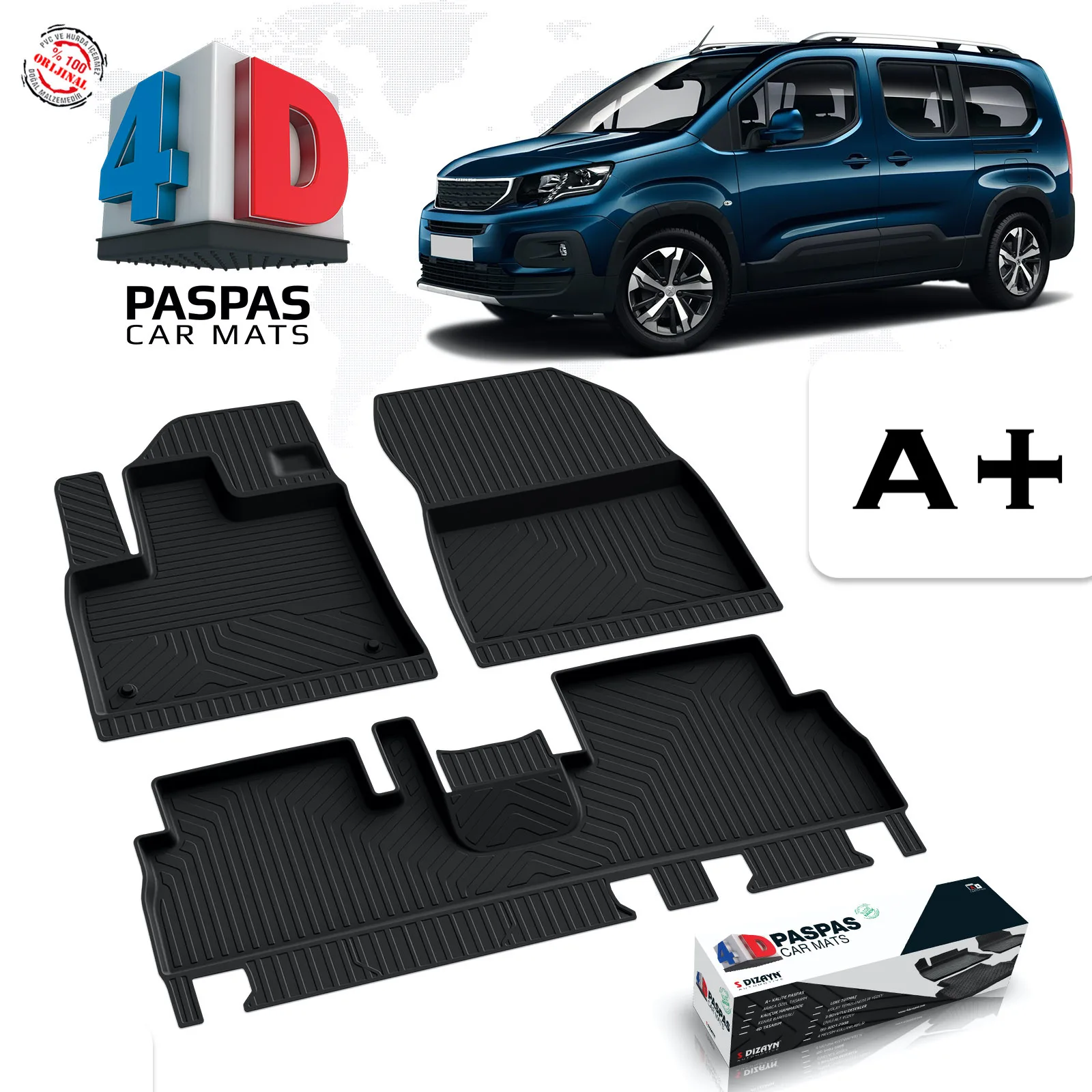 

FOR PEUGEOT RIFTER BRAND CAR RUBBER MAT BLACK COLOR SLIP-RESISTANT OUTSOLE CUSTOM PRODUCTION INDOOR ACCESSORIES TRIM 2019 2020 2021 MODEL