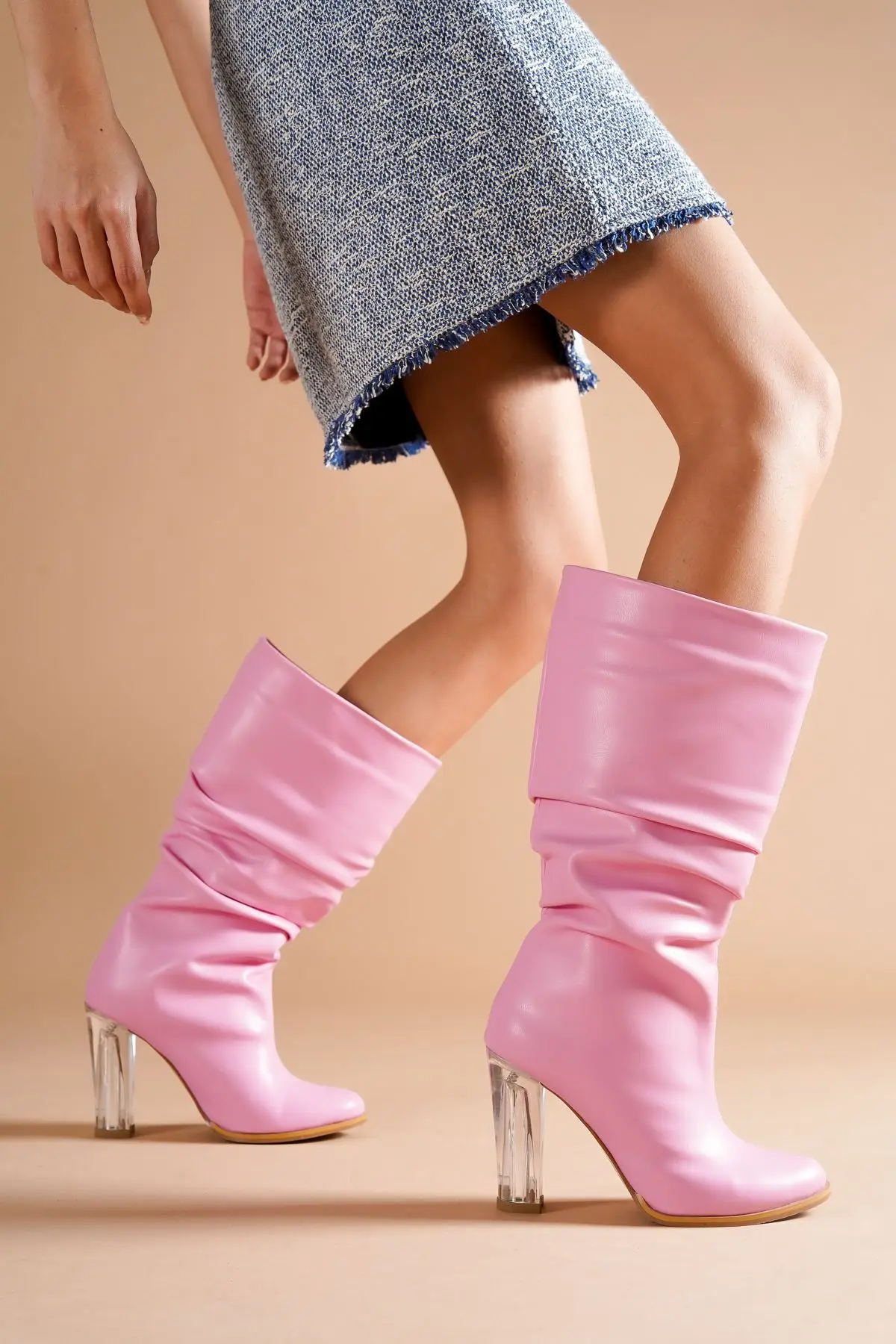 

Kalde 3 Different Color Gusset Transparent Heels Women Boots New Season design women's high-heeled women's boots