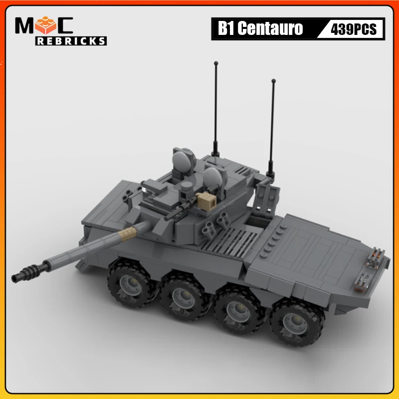 Фото Вторая мировая война Серия Италия армия колесный Танк B1 центавро автомобиль MOC строительные блоки модель Сделай Сам Кирпичи игрушки для дет... №3