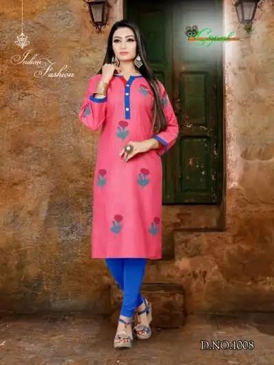 Индийская традиционная Курти 3 четверти рукав Хлопок Курта Болливуд