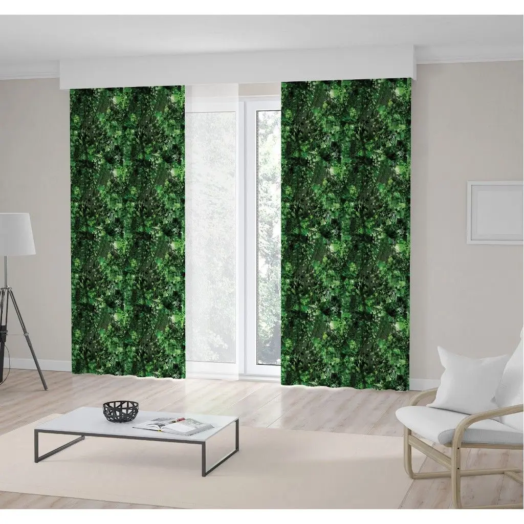 

Curtain in Foliage Garden under Sun Bright Green Spots Dark Scratches and Lines Abstract Pattern Art Printed