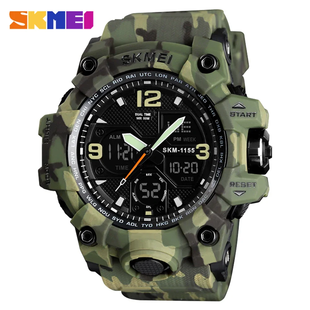 Green Camouflage SKMEI 1155B кварцевые мужские часы цифровые электронные мужские часы модные повседневные спортивные мужские наручные часы водонепроницаемые - Цвет: Green Camouflage