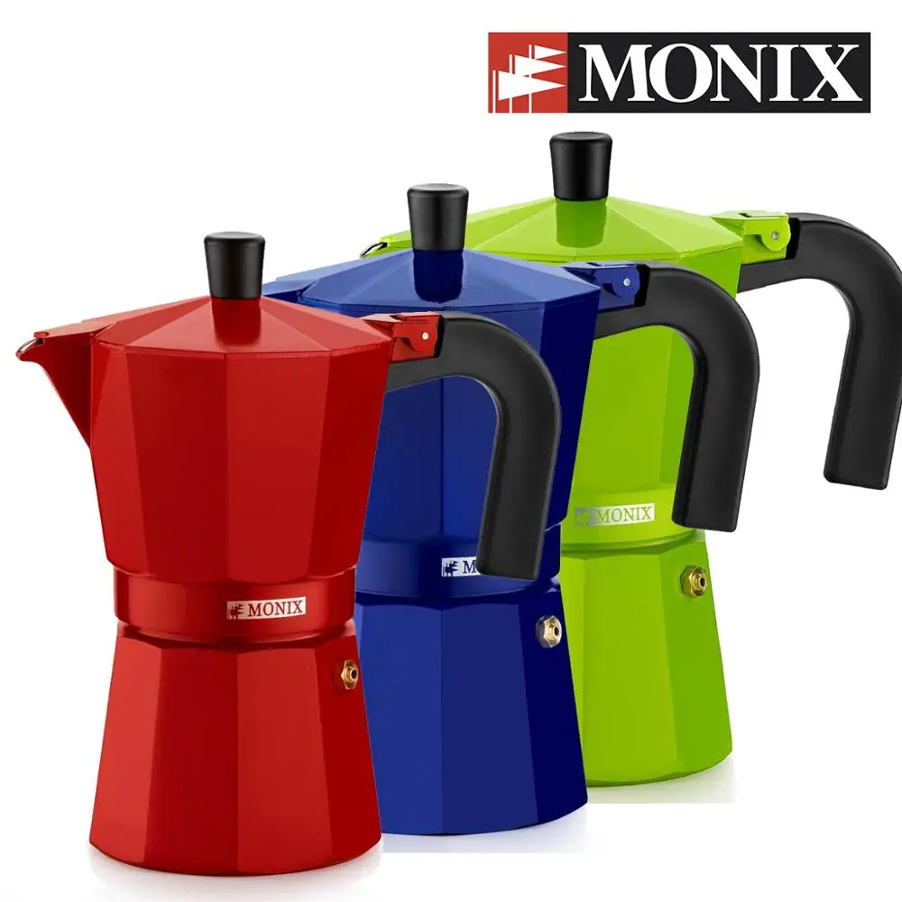 Monix итальянский алюминий кофеварка. Клубника кобальт или Лайм. От 3 до 9 чашек.